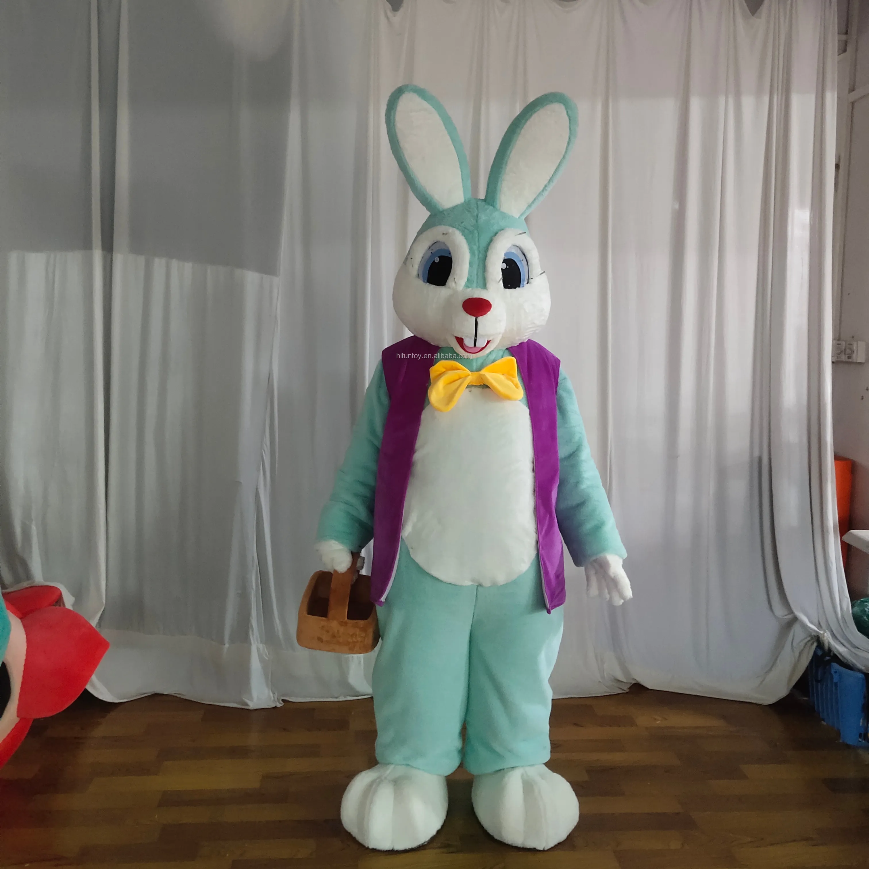 Coelho de Páscoa mascote adulto fantasia vestido branco adulto coelho de Páscoa mascote andando traje para festa de Halloween evento