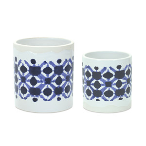HMS eco in ceramica bianca smaltata 6 \ "vaso rotondo fioriera Set di due grandi vasi di fiori da parete esterna con motivo quadrato - Product Image 3