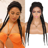 Nouveautés Perruques Tressées Africaines en Synthétique Double Néerlandaise au Crochet pour Femmes Noires avec Cheveux de Bébé et Dentelle Frontale Sans Colle