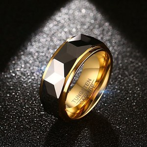 Modeschmuck Hip Hop gravierte Männer Wolfram karbid <span class=keywords><strong>Ring</strong></span> Vintage klobige 18 Karat vergoldete Ringe Designs für Männer - Product Image 2