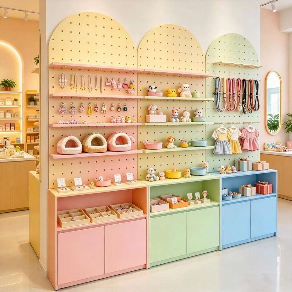 Factory Direct Multi Color Wooden Pegboard Shelf for Jewelry Shop Store ...