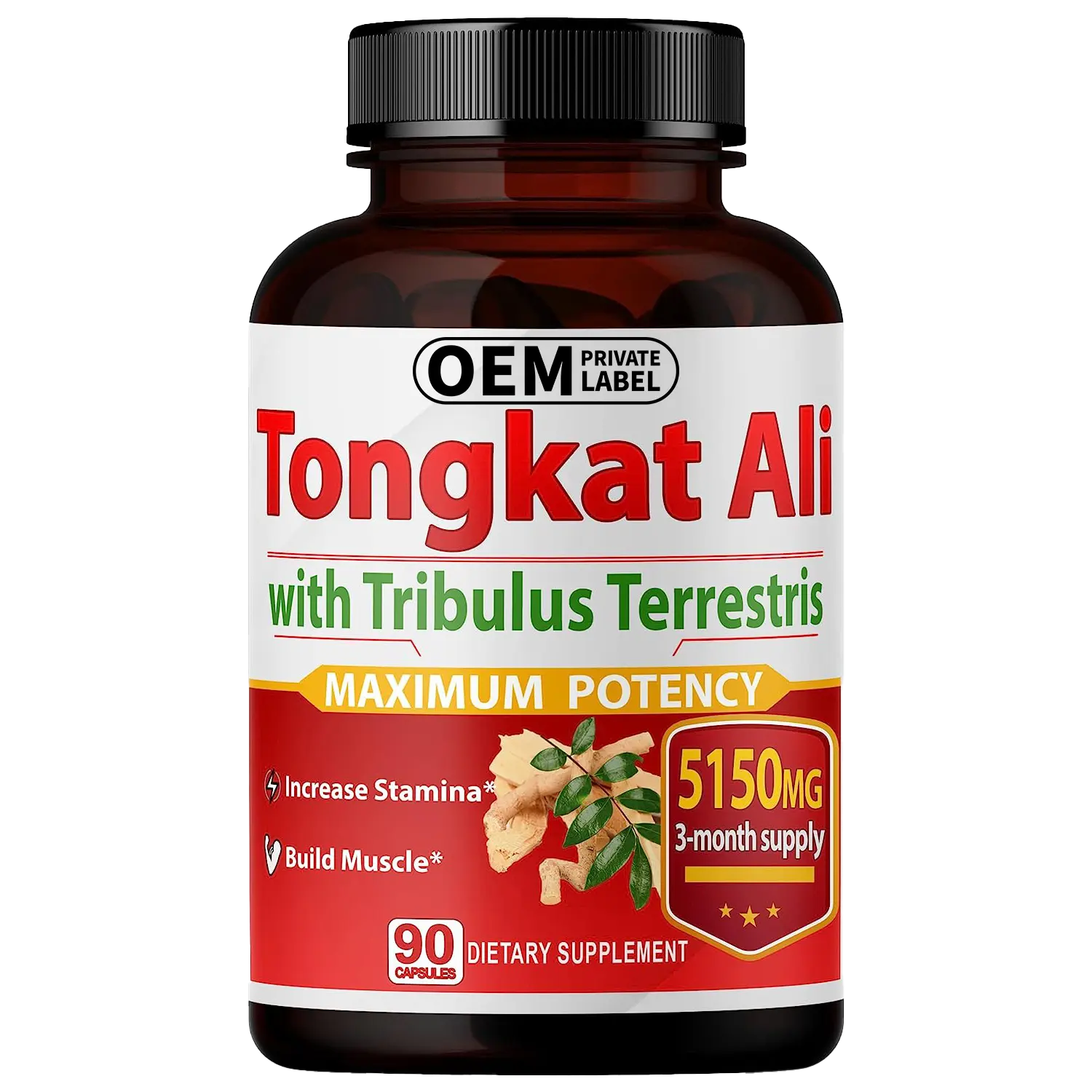 OEM Tongkat Ali Capsules with Tribulus Terrestris Maximum Potency 5150 mg Increase Stamina & Build Muscle Non-GMO Immune Boost
