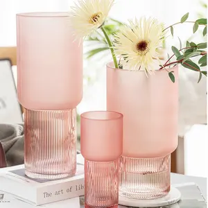 customized home decoration colored glass vase with frosted glass vase