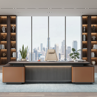 Bureau de direction moderne de luxe avec éclairage LED intégré, boîte multimédia, ensemble de chaises, armoire latérale, serrure de sécurité - Durable et écologique