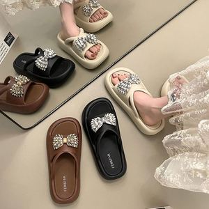 Rhinestone <b>Bow</b> Thick Platform One Band <b>Sandals</b> Women Beach Outdoor Footwear - Product Image 3