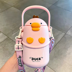 Cute Duck Stainless Steel Insulated Gift Cup Silicone Suction Nozzle 24 Hours Thermal Insulation <b>Large</b> Capacity Easy Carry - Product Image 4