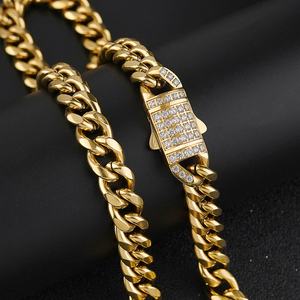 Cadena Cubana de Acero Inoxidable con Micro Pavé de Circonitas, Cierre Iced Out, Chapada en Oro de 18K, Estilo Hip Hop, Directo de Fábrica, Personalizada - Product Image 2