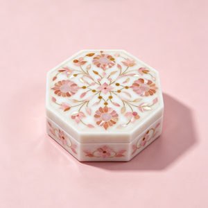 Elegant Octagonal Marble Jewelry <b>Box</b>, Handmade Pink Shell Floral Inlaid Trinket Storage <b>Box</b> for Jewelry & Home Decoration - Product Image 4