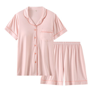 Pigiami in bambù personalizzati all'ingrosso da <span class=keywords><strong>donna</strong></span>, casual, tinta unita, estivi, sottili, a maniche corte, per la casa, <span class=keywords><strong>con</strong></span> elastico in vita - Product Image 5