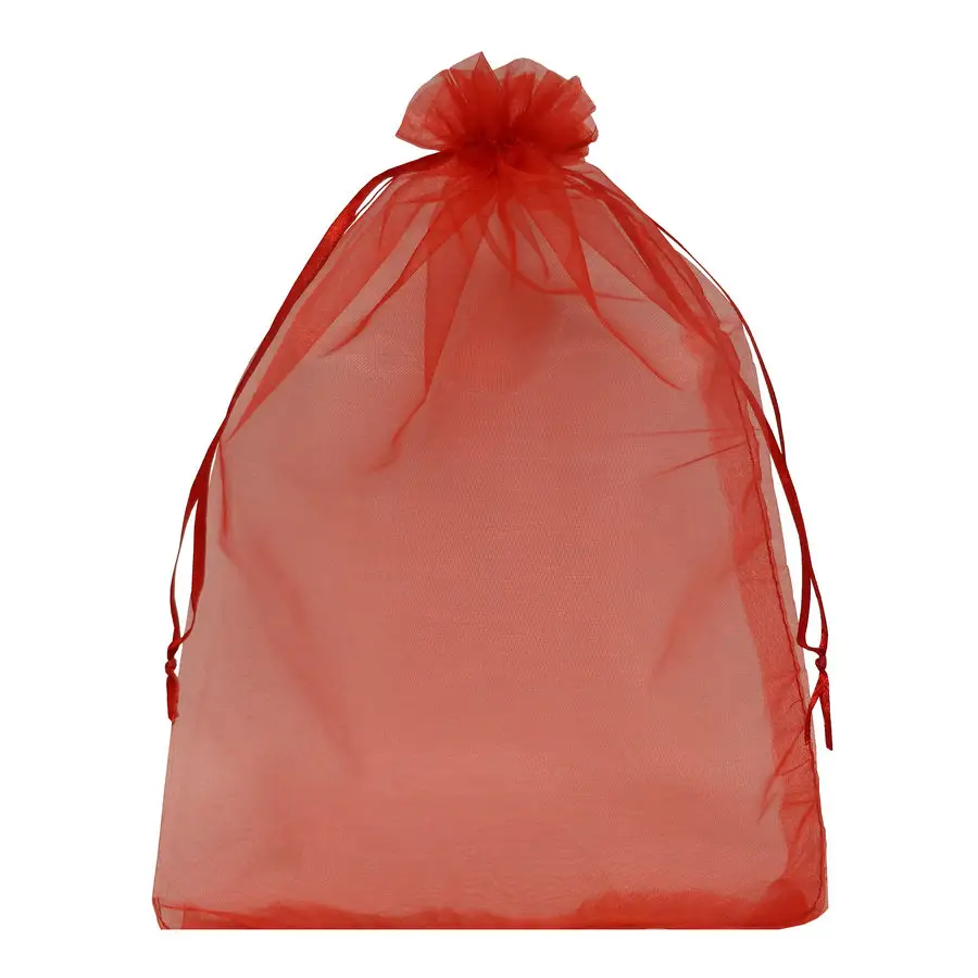 Bolsas rectangulares largas para zapatos, embalaje de ropa con cordón de malla impreso, logotipo personalizado, grandes bolsas de joyería de organza Rojas, 20x30