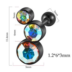 ステンレス鋼黒電気メッキチェコダイヤモンド外歯スタッド耳骨ピアスジュエリー用マルチカラーダイヤモンド - Product Image 6