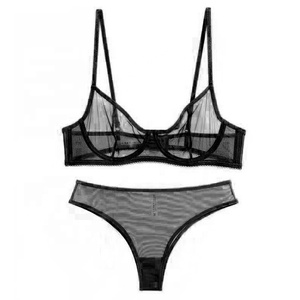 Lingerie Sexy Ultra-sottile Francese in Rete Trasparente, Set Reggiseno e Mutandine con Ferretto per Modellare il Corpo - Product Image 1