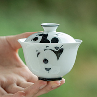 Juego de Té de Cerámica Japonesa Arita-yaki Pintado a Mano con Diseño de Panda, Tetera y Taza de Porcelana Gaiwan para la Ceremonia del Té en Casa