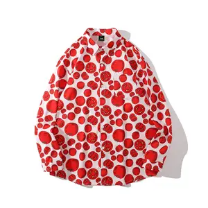 pakaian pesta merah Suppliers-Grosir Buah Baru Fashion Lengan Panjang Imut Kartun Penuh Cetak Pakaian Pesta Tomat Kasual Anak Laki-laki Merah Kemeja Desain Terbaru untuk Pria