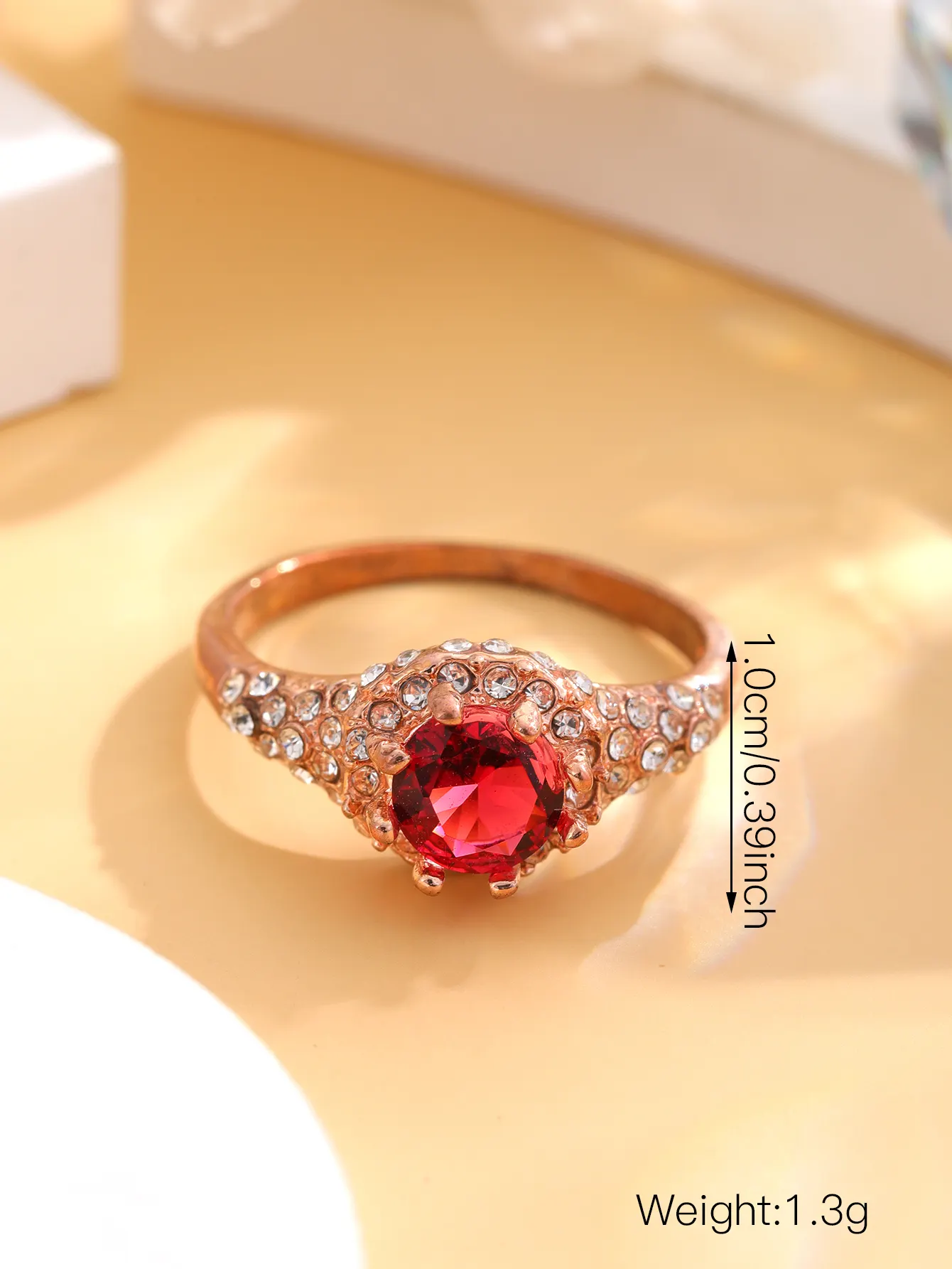 Gioiello splendido elegante stile di moda rosso zircone diamante placcato oro rosa anello da donna