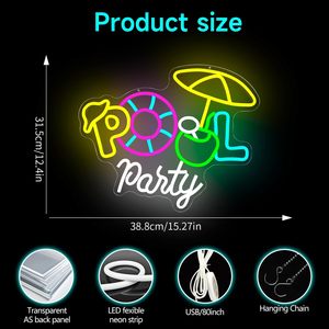 Pool Party Letreros Neon LED indoor hanging ambient light shop <b>sign</b> wall decoration light entrance indicator light luminous <b>sign</b> - Product Image 5