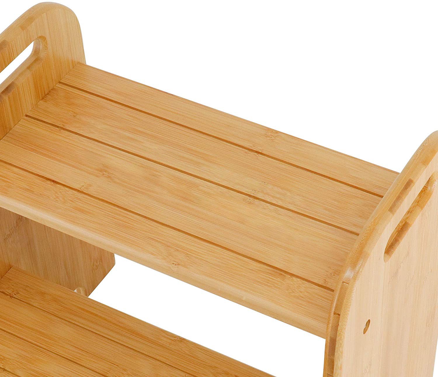 Bamboo 2 Step Stool toilet stool with Non-Slip Step Treads and 2 Cutout Handles