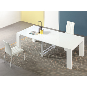 Modern High Gloss White Metal Frame <strong>Pull</strong> <strong>Out</strong> Extending Office <strong>Desk</strong> 10 Seater for Small Space - Product Image 5