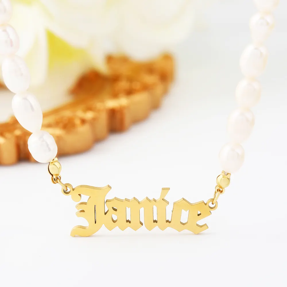 Elegant Baroque Freshwater Pearl Choker Necklace 18 K Gold Stainless Steel Custom Name Initial personalised Pendant Necklaces