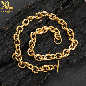 Collar de Cadena de Eslabones Ovalados de Acero Inoxidable de 12 mm, Collar de Cadena Gruesa Chapado en Oro de 18 Quilates para Hombre - Product Image 3