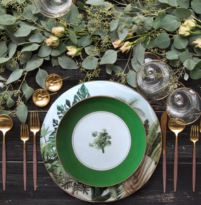 Nouveaux designs, 4 pièces, assiettes en céramique verte, vaisselle pour la maison, restaurant, hôtel, assiettes de présentation en porcelaine, ensembles d'assiettes à dîner - Product Image 3