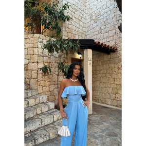 Combinaison ou barboteuse Tulum bleue pour femme avec détail Fedora unique - Product Image 2