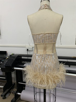 Yj330 sans bretelles dos nu strass paillettes conception plume Patchwork robe fête d'anniversaire Club bal robe de soirée de mariage