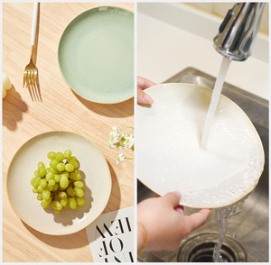 Assiettes et plats en céramique vert et <span class=keywords><strong>beige</strong></span> de 8,5 et 10,5 pouces avec finition émaillée, vente en gros en vrac pour la restauration - Product Image 3