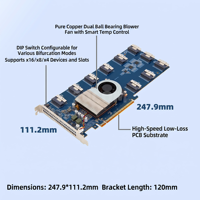 Tarjeta de Expansión PCIe 4.0 X16 10x SFF-8654 8i con Adaptador NVMe/U.2 PLX PEX88096, Ventilador de Refrigeración, Compatible con Bifurcación, Hecho en China, Privado