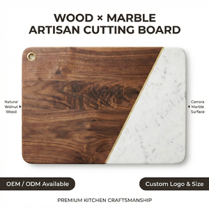 Planche à découper en bois de noyer de qualité supérieure et marbre blanc avec incrustation en laiton - Plateau élégant pour servir charcuterie et fromages pour la cuisine - Product Image 1