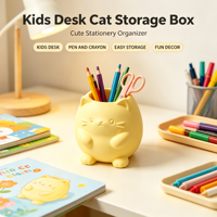 Porte-stylo en forme de chat mignon, boîte de rangement de bureau, organisateur de bureau décoratif imprimé en 3D, joli conteneur de papeterie en forme de chat pour la maison