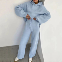 Vêtements de détente en cachemire personnalisés pour femmes tricoté côtelé 2 ensemble de deux pièces pull à capuche en tricot pantalon costume pour femmes