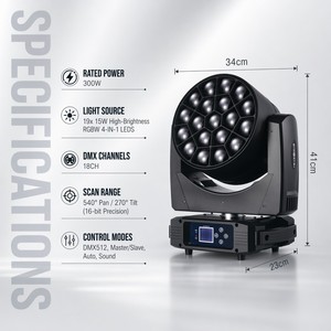 300W LED Moving Head Stage Light 19x15W RGBW 4-in-1 Honeycomb Bee Eye Zoom Lighting DMX512 for Professional Disco <strong>DJ</strong> Show - Product Image 5