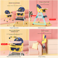 Chaise d'Alimentation pour Bébé Portable Table pour Enfants Chaise Haute Pliable Hauteur Réglable 3 en 1 avec Roues