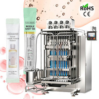 Machine d'emballage automatique multi-voies pour sachets à coins arrondis et scellage arrière pour liquides, essences, ampoules et sérums