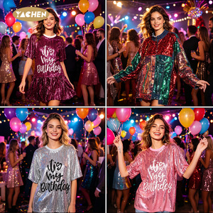 YACHEN Abito Camicia con Paillettes Scintillanti per Compleanno, Maglietta da Donna 'IT È il Mio Compleanno' per Feste, Discoteche, Festival e Club - Product Image 4