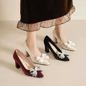Zapatos de novia con punta en pico, tacón cuadrado, suela de goma y decoración de lazo para vestido de novia 7188D-193 - Product Image 3