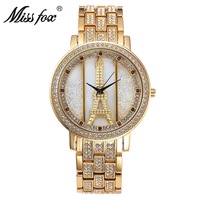 Montre à quartz pour femmes, best-seller, élégante, avec tour Eiffel de Paris, entièrement sertie de diamants