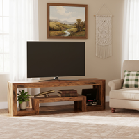 Meuble TV moderne en bois massif de style européen avec étagère pour décodeur et table basse flottante pour salon