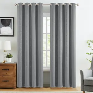 Cortinas opacas grises en relieve Bindi, cortina estampada en relieve con estampado geométrico antiruido para sala de estar