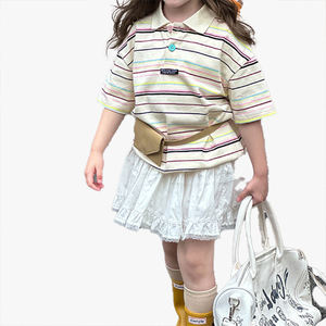 เสื้อยืดลำลองสไตล์เกาหลีสำหรับเด็กผู้หญิงแขนสั้นหลวมๆลายทางสีสันสดใสเสื้อโปโลแฟชั่น - Product Image 5