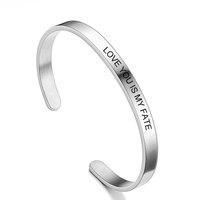Brazalete de Acero Inoxidable de 5 mm y 15 mm, Diseño Abierto Pulido, Color Acero, Grabado 'Love You Is My Fate', Joyería Unisex para Regalo