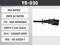 YR-030 IEC C13 Stecker 10A 250V AC Kupfer VDE-Zertifiziert Nicht-Wiederverdrahtbar H05VV-F Stromkabel Unterhaltungselektronik Haushaltsgeräte