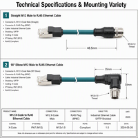 Cable Premium M12 con Codificación X a RJ45 CAT6A, Cable Ethernet Blindado SSTP de Alta Velocidad de 10 Gbps, 100% Probado para la Industria 4.0
