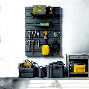 Panneaux de rangement intérieurs modernes en bois personnalisés OEM pour garage, <span class=keywords><strong>organisateur</strong></span> d'outils, mur à lattes, sacs de bureau étanches individuels - Product Image 1
