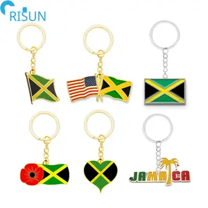 Customized Quality Soft Hard Enamel Heart Love Jamaican Poppy Cross Flag Keychains Keyrings Pendant Custom Jamaica Keychain