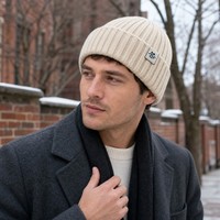 Bonnet unisexe côtelé en maille épaisse, chaud et thermique pour l'hiver, avec revers plié, étiquette personnalisée, vente en gros et approvisionnement en vrac