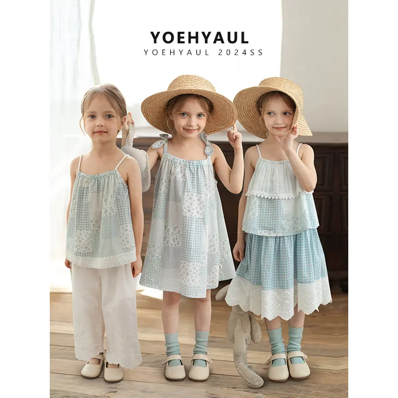 YOEHYAUL WX0006 KEINE MOQ süßer Riemen schöne Baumwolle Baby Mädchen Sommerkleid für Mädchen elegante Kinder Boutique-kleider mit Spitze