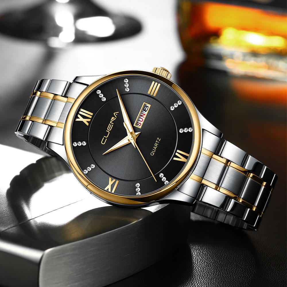 Cuena blu 6123 mani luminose uomo quadrante diamanti orologio da