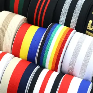 Karet pinggang anyaman kain sempit warna garis elastis, ikat pinggang anyaman poliester jacquard spandeks untuk Aksesori garmen